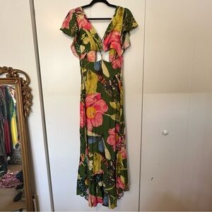Farm Rio Tropical Floral Cutout Maxi Dress | Green Multi